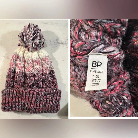 Nordstrom BP Pom Winter Beanies Bundled 3 Hats, OneSizeFitsAll, Multi-Colors NWT - Picture 2 of 4